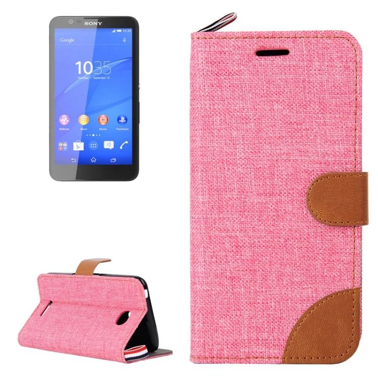 Denim Texture Leather Case with Card Slots & Holder & Lanyard for Sony Xperia E4