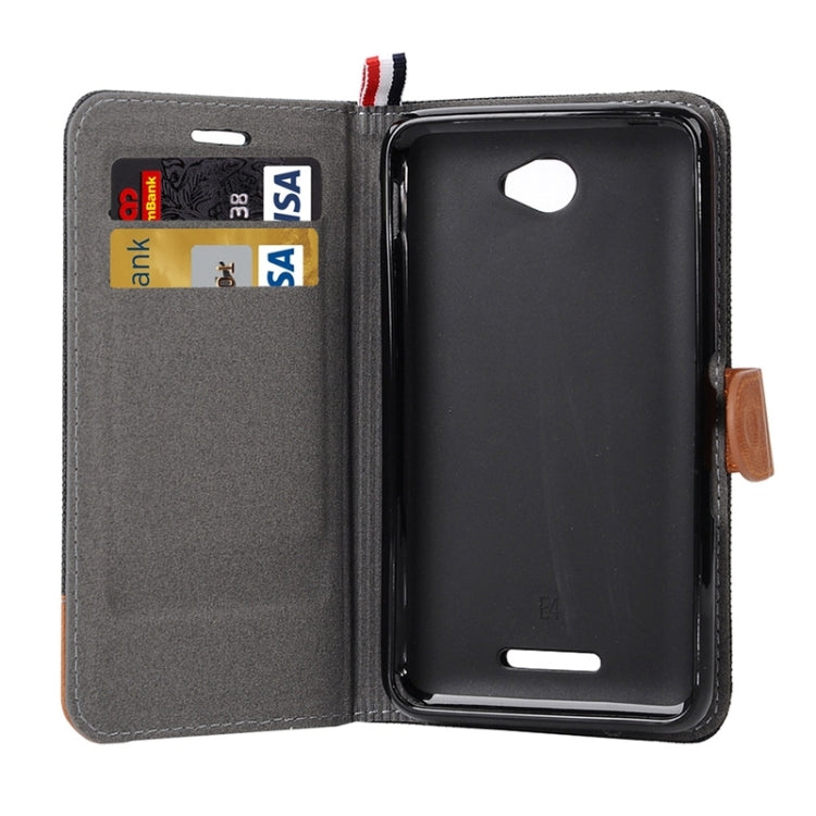 Denim Texture Leather Case with Card Slots & Holder & Lanyard for Sony Xperia E4