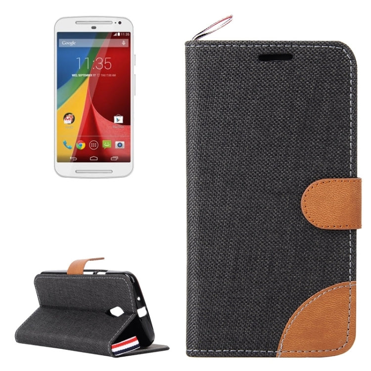 Denim Texture Leather Case with Card Slots & Holder & Lanyard for Moto G(2nd Gen.)