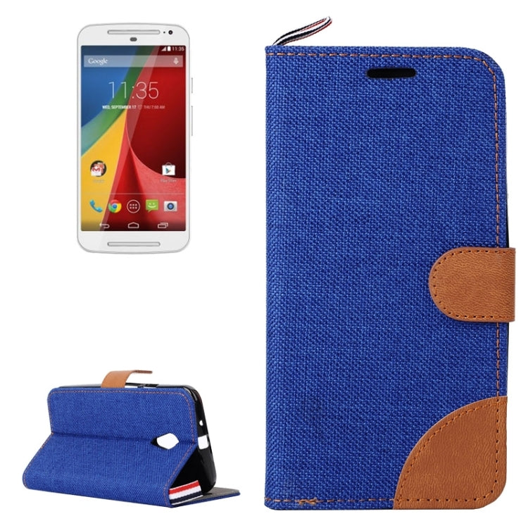 Denim Texture Leather Case with Card Slots & Holder & Lanyard for Moto G(2nd Gen.)
