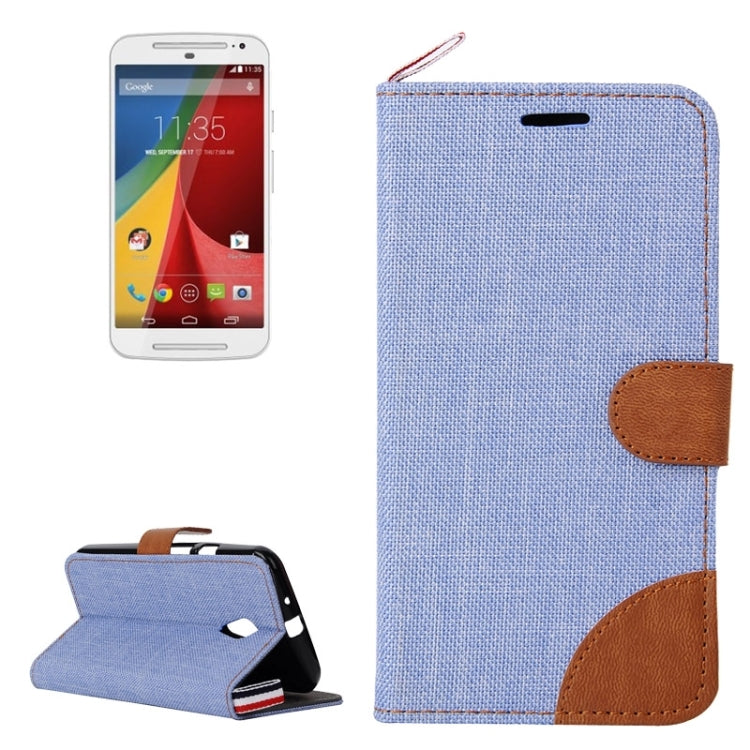 Denim Texture Leather Case with Card Slots & Holder & Lanyard for Moto G(2nd Gen.)