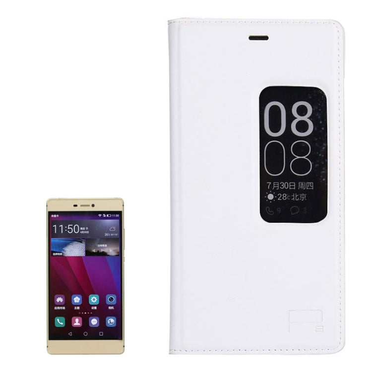 Litchi Texture Horizontal Flip Leather Case with Window & Sleep / Wake-up Function for Huawei Ascend P8