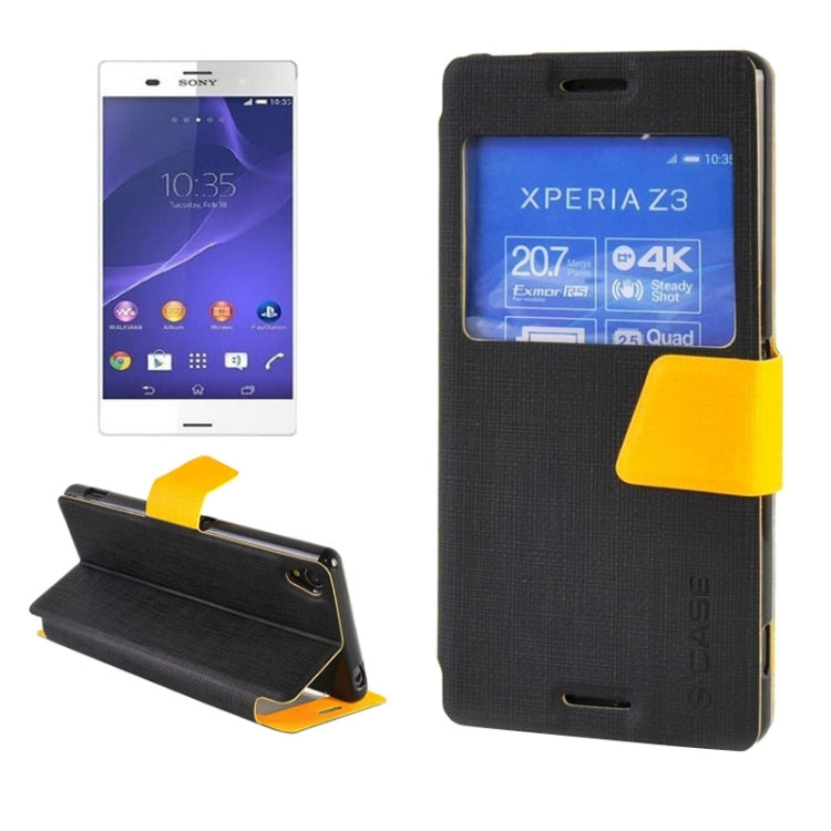 Canvas Texture Horizontal Flip Leather Case with Holder & Caller ID Window for Sony Xperia Z3