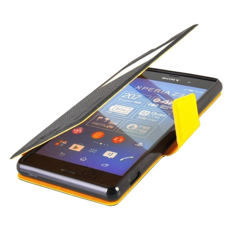 Canvas Texture Horizontal Flip Leather Case with Holder & Caller ID Window for Sony Xperia Z3