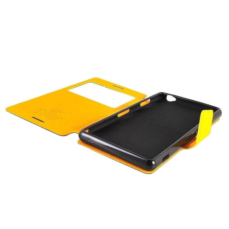 Canvas Texture Horizontal Flip Leather Case with Holder & Caller ID Window for Sony Xperia Z3