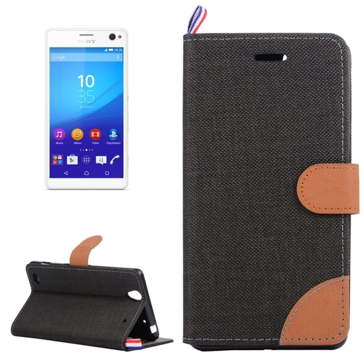 Denim Fabric Leather Case with Holder & Card Slots for Sony Xperia C4