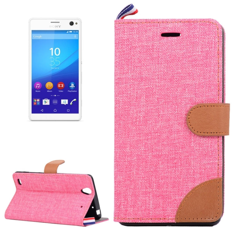 Denim Fabric Leather Case with Holder & Card Slots for Sony Xperia C4