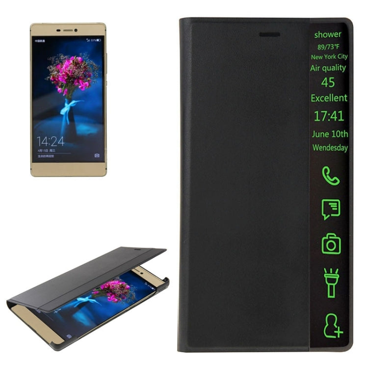 Horizontal Flip Smart Health Leather Protective Case with Display Window for Huawei Ascend P8(Black)