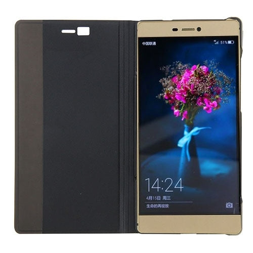Horizontal Flip Smart Health Leather Protective Case with Display Window for Huawei Ascend P8(Black)