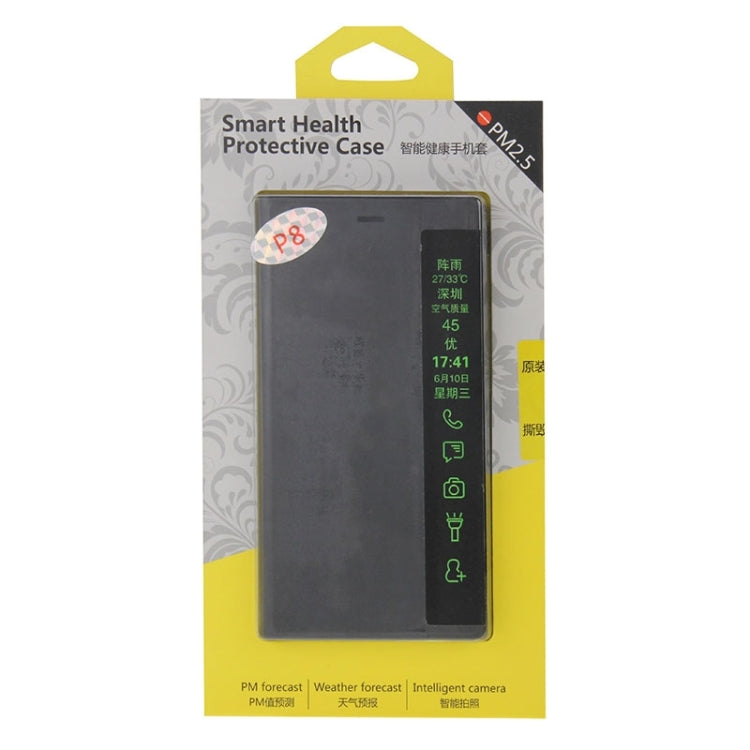 Horizontal Flip Smart Health Leather Protective Case with Display Window for Huawei Ascend P8(Black)