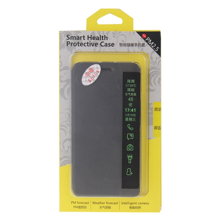 Horizontal Flip Smart Health Leather Protective Case with Display Window for Huawei Honor 6 Plus(Black)