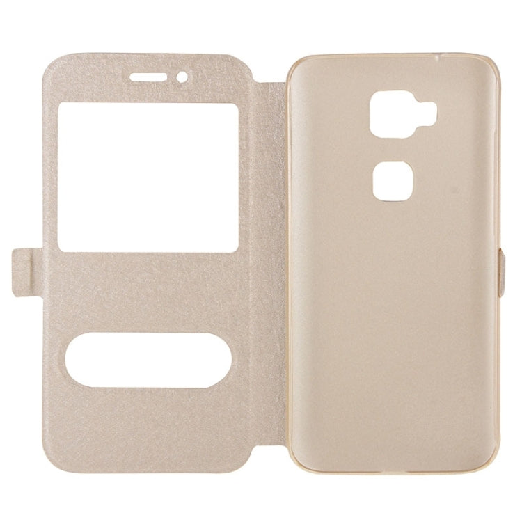 Silk Texture Horizontal Flip Solid Color Magnetic Snap Leather Case with Call Display ID & Holder for Huawei D199