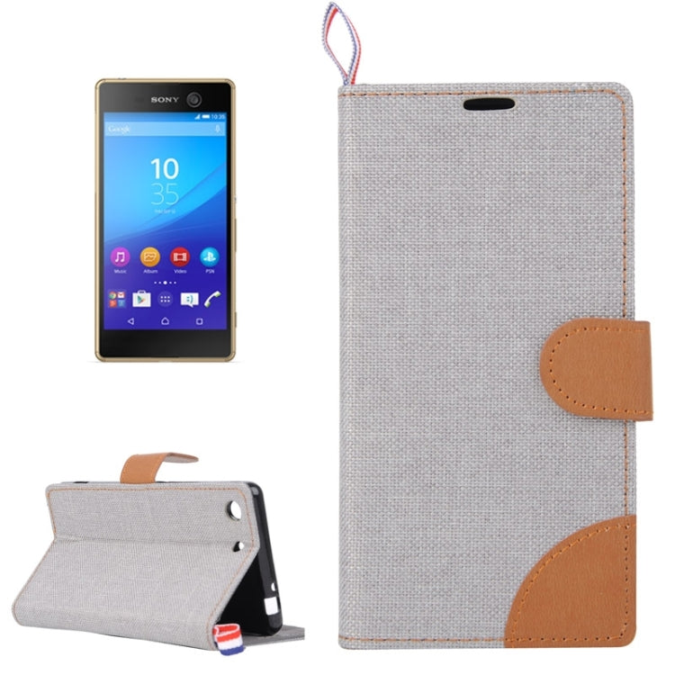 Denim Fabric Leather Case with Holder & Card Slots for Sony Xperia M5