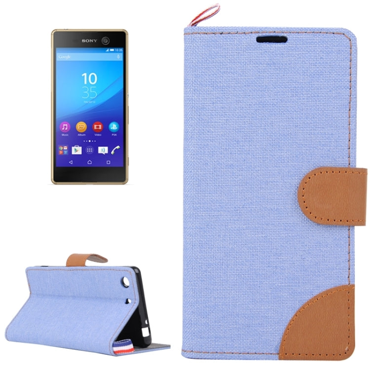 Denim Fabric Leather Case with Holder & Card Slots for Sony Xperia M5