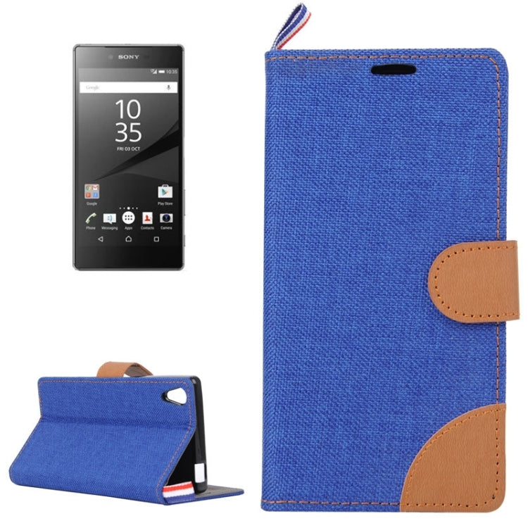 Denim Surface Horizontal Flip Leather Case with Card Slots & Holder for Sony Xperia Z5