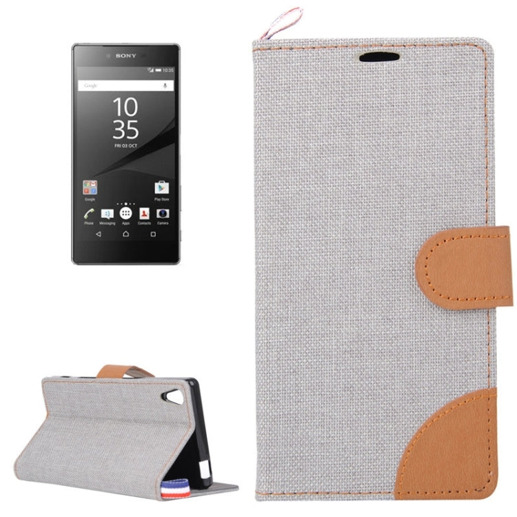 Denim Surface Horizontal Flip Leather Case with Card Slots & Holder for Sony Xperia Z5