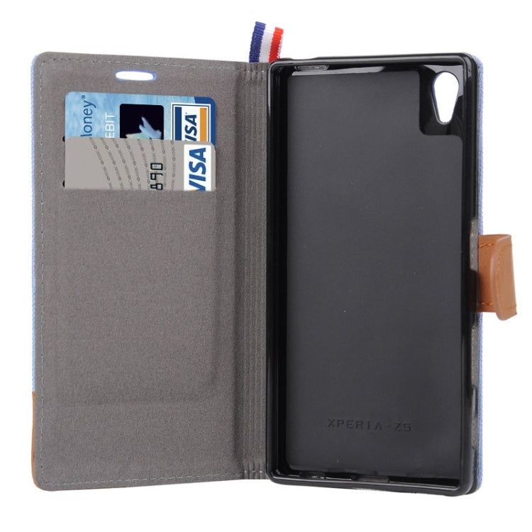 Denim Surface Horizontal Flip Leather Case with Card Slots & Holder for Sony Xperia Z5