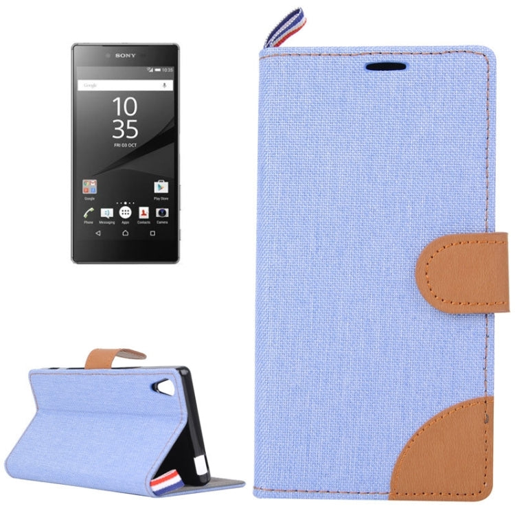 Denim Surface Horizontal Flip Leather Case with Card Slots & Holder for Sony Xperia Z5