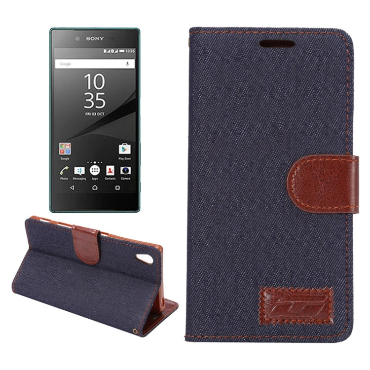 Denim Texture Horizontal Flip Leather Case with Holder & Card Slots for Sony Xperia Z5