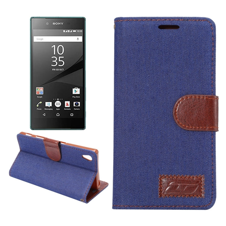 Denim Texture Horizontal Flip Leather Case with Holder & Card Slots for Sony Xperia Z5