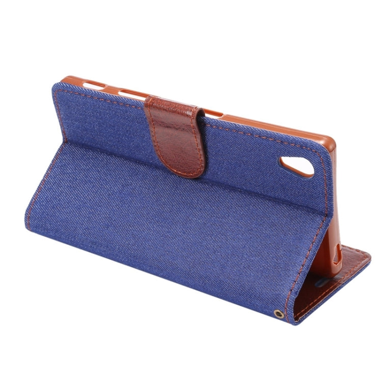 Denim Texture Horizontal Flip Leather Case with Holder & Card Slots for Sony Xperia Z5