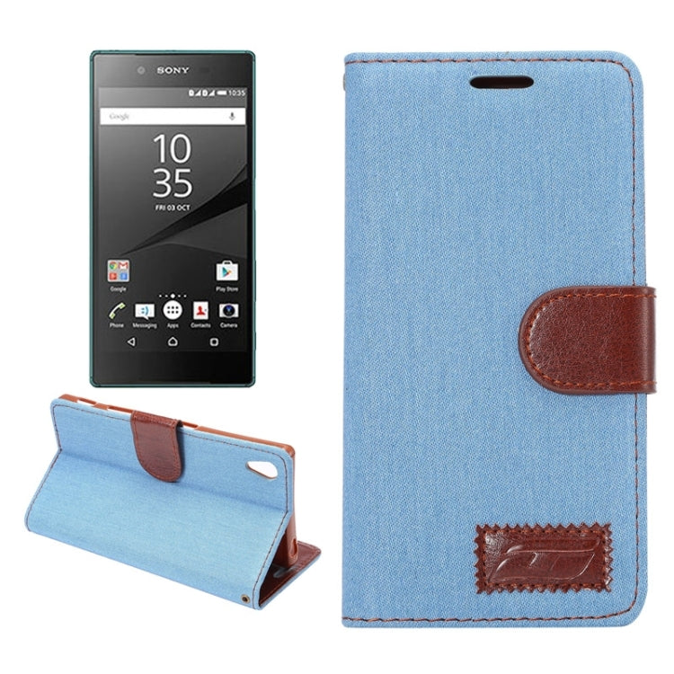 Denim Texture Horizontal Flip Leather Case with Holder & Card Slots for Sony Xperia Z5