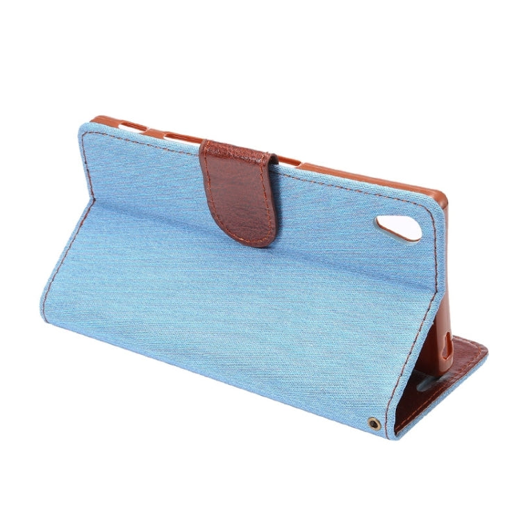 Denim Texture Horizontal Flip Leather Case with Holder & Card Slots for Sony Xperia Z5