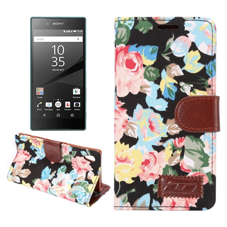 Flower Pattern Cloth Texture Horizontal Flip Leather Case with Holder & Card Slots for Sony Xperia Z5