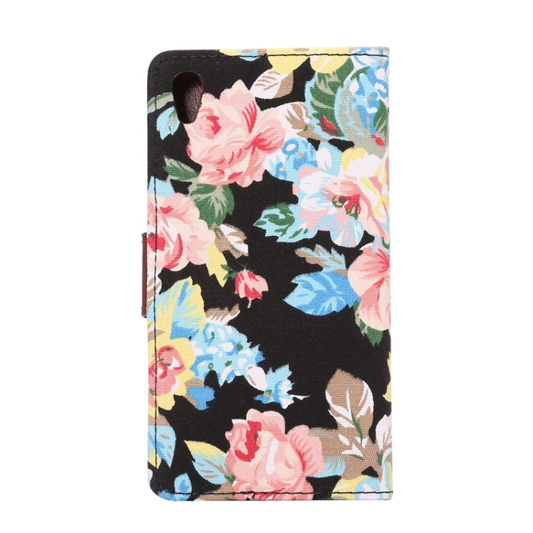 Flower Pattern Cloth Texture Horizontal Flip Leather Case with Holder & Card Slots for Sony Xperia Z5