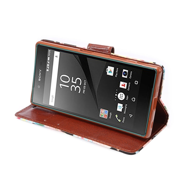 Flower Pattern Cloth Texture Horizontal Flip Leather Case with Holder & Card Slots for Sony Xperia Z5
