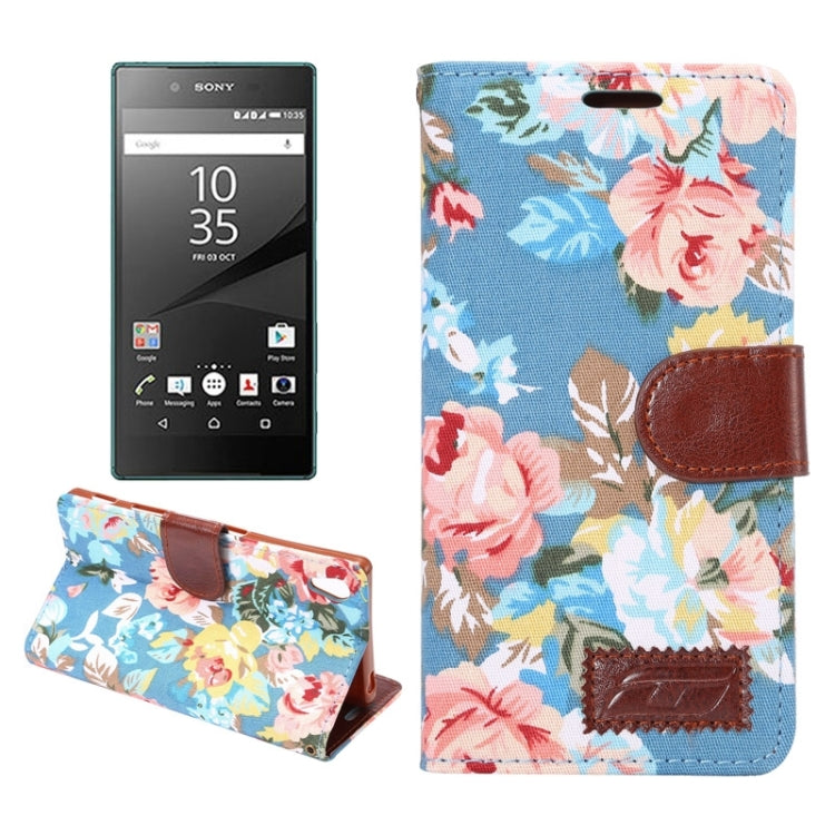 Flower Pattern Cloth Texture Horizontal Flip Leather Case with Holder & Card Slots for Sony Xperia Z5