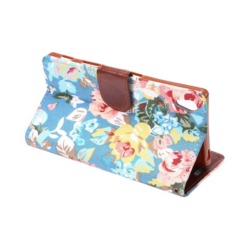 Flower Pattern Cloth Texture Horizontal Flip Leather Case with Holder & Card Slots for Sony Xperia Z5