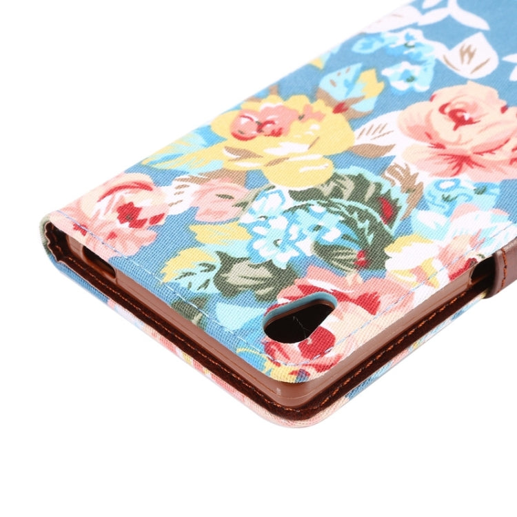 Flower Pattern Cloth Texture Horizontal Flip Leather Case with Holder & Card Slots for Sony Xperia Z5