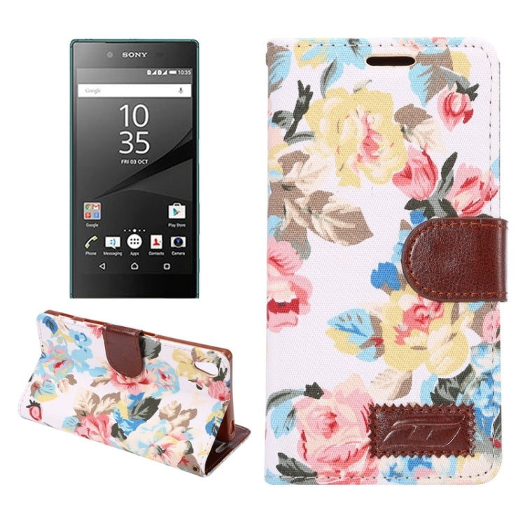 Flower Pattern Cloth Texture Horizontal Flip Leather Case with Holder & Card Slots for Sony Xperia Z5