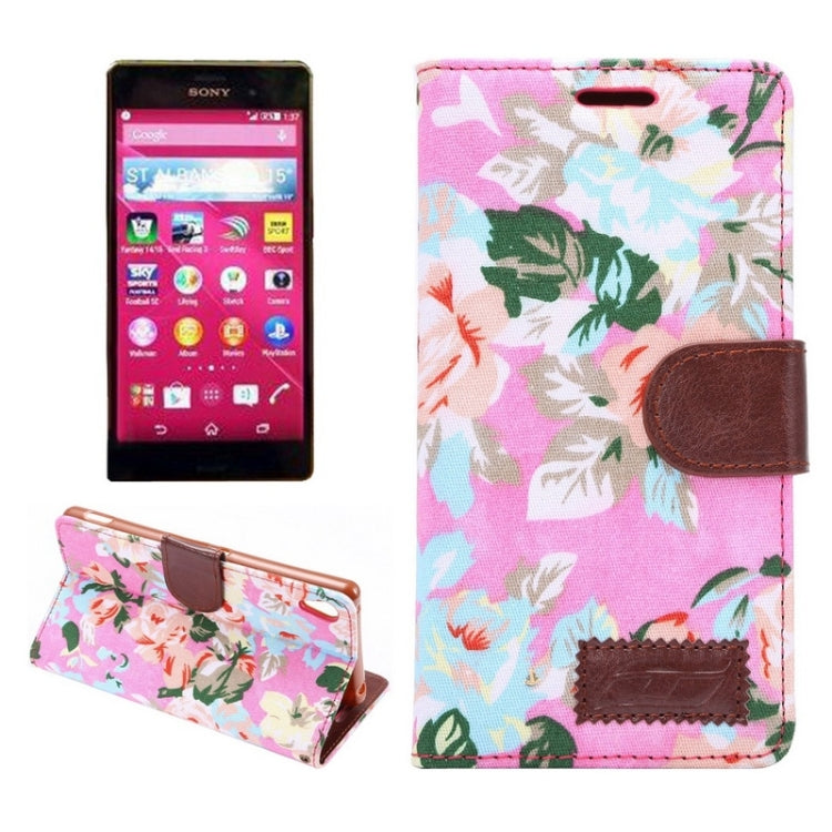 Flower Pattern Cloth Texture Horizontal Flip Magnetic Buckle Leather Case with Card Slots & Holder for Sony Xperia Z3+