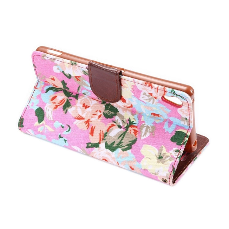 Flower Pattern Cloth Texture Horizontal Flip Magnetic Buckle Leather Case with Card Slots & Holder for Sony Xperia Z3+