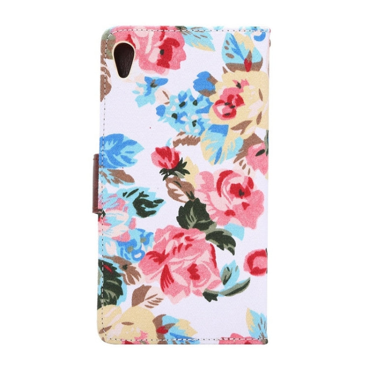 Flower Pattern Cloth Texture Horizontal Flip Magnetic Buckle Leather Case with Card Slots & Holder for Sony Xperia Z3+