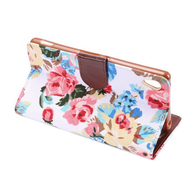 Flower Pattern Cloth Texture Horizontal Flip Magnetic Buckle Leather Case with Card Slots & Holder for Sony Xperia Z3+