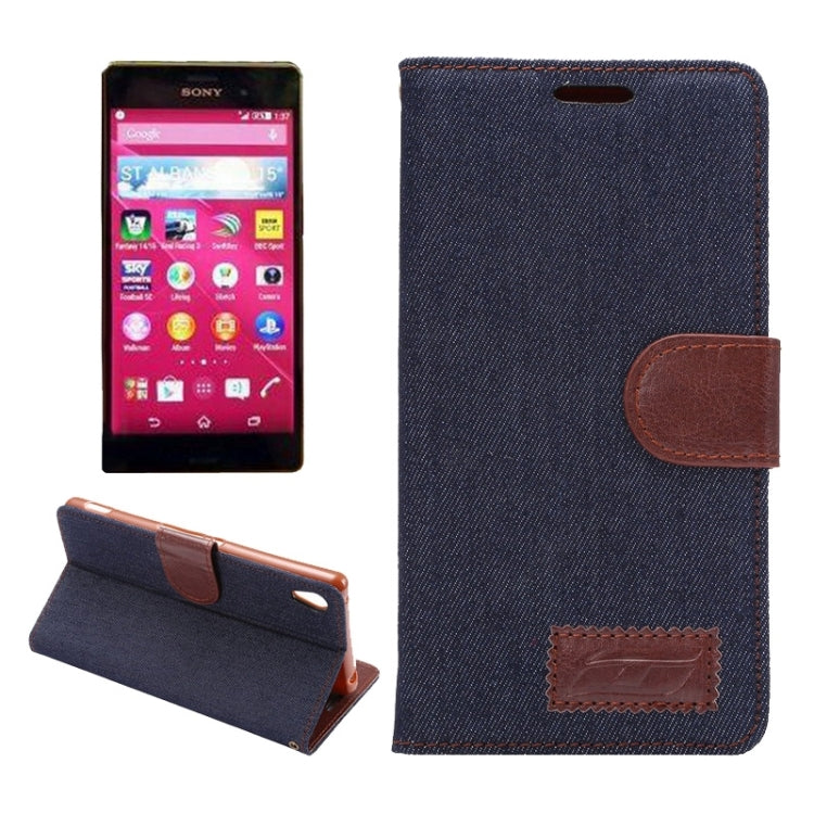 Denim Texture Horizontal Flip Magnetic Buckle Leather Case with Card Slots & Holder for Sony Xperia Z3+