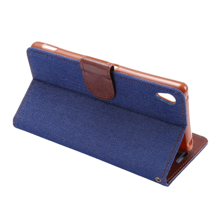 Denim Texture Horizontal Flip Magnetic Buckle Leather Case with Card Slots & Holder for Sony Xperia Z3+