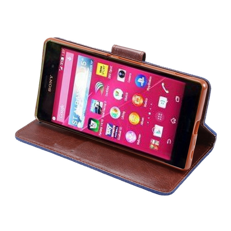 Denim Texture Horizontal Flip Magnetic Buckle Leather Case with Card Slots & Holder for Sony Xperia Z3+