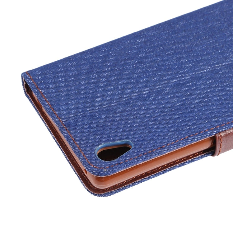 Denim Texture Horizontal Flip Magnetic Buckle Leather Case with Card Slots & Holder for Sony Xperia Z3+