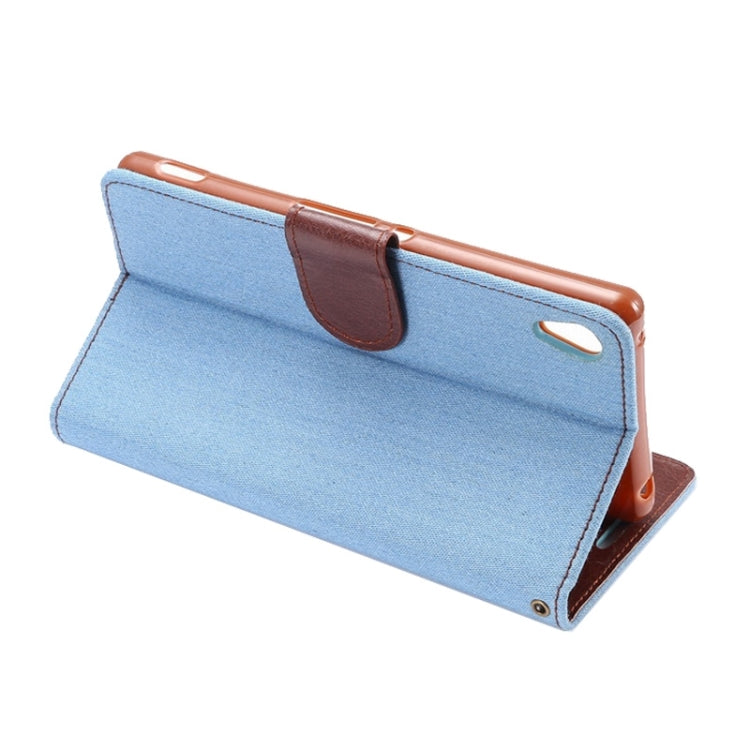 Denim Texture Horizontal Flip Magnetic Buckle Leather Case with Card Slots & Holder for Sony Xperia Z3+