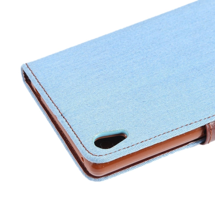 Denim Texture Horizontal Flip Magnetic Buckle Leather Case with Card Slots & Holder for Sony Xperia Z3+