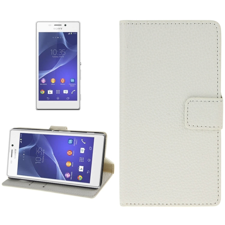 Litchi Texture Leather Case with Holder & Card Slots & Wallet for Sony Xperia M2(White)