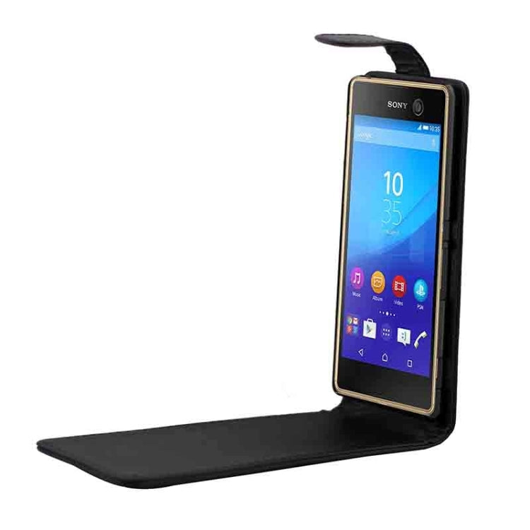 Vertical Flip Magnetic Buckle PU Leather Case for Sony Xperia M5(Black)