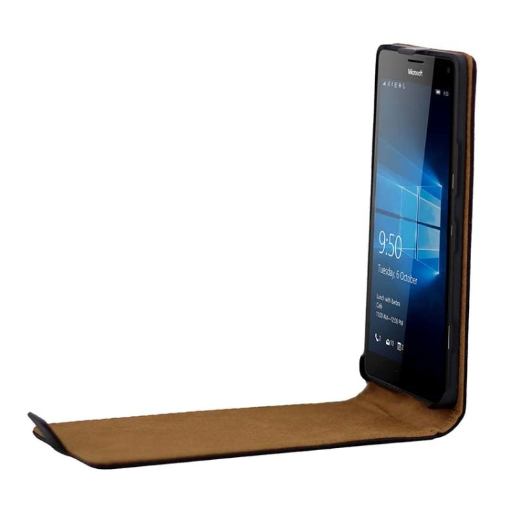 Khaki Lining Vertical Flip Magnetic Buckle PU Leather Case for Microsoft Lumia 950(Black)