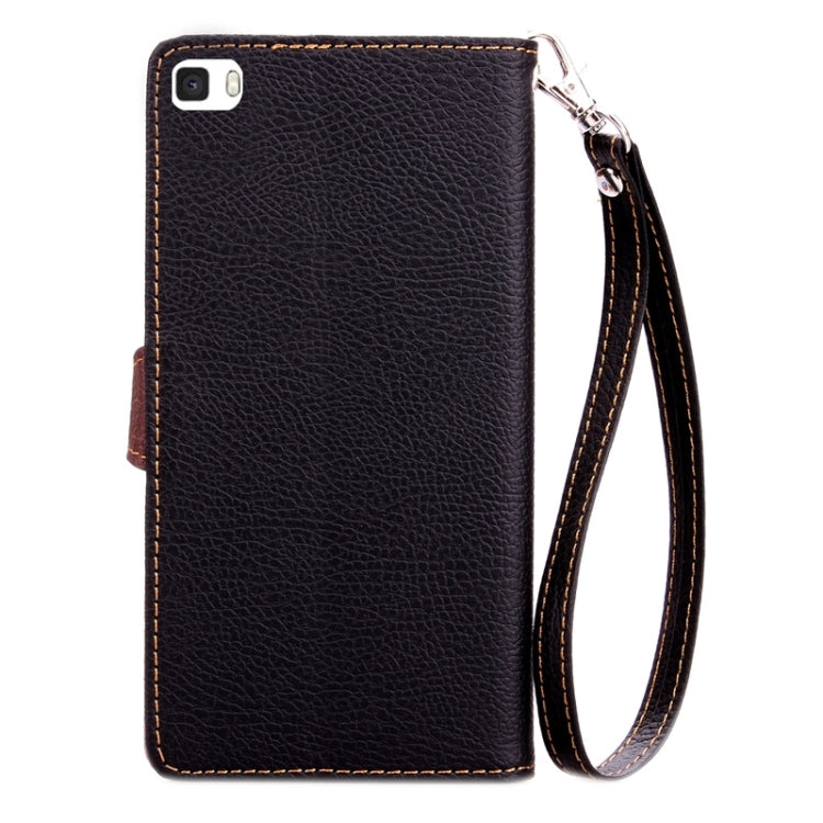 Leaf Magnetic Snap Litchi Texture Horizontal Flip Leather Case with Card Slots & Holder & Wallet & Lanyard for Huawei P8 Lite