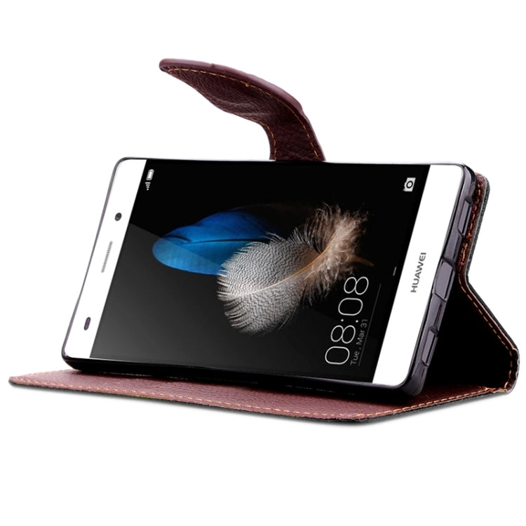 Leaf Magnetic Snap Litchi Texture Horizontal Flip Leather Case with Card Slots & Holder & Wallet & Lanyard for Huawei P8 Lite