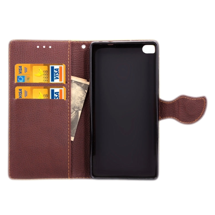 Leaf Magnetic Snap Litchi Texture Horizontal Flip Leather Case with Card Slots & Holder & Wallet & Lanyard for Huawei P8 Lite